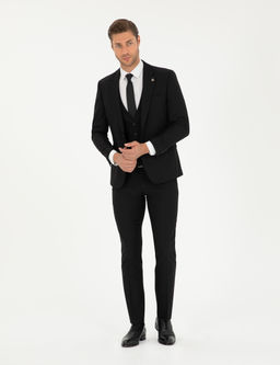 Siyah Slim Fit Yelekli Tak_m Elbise