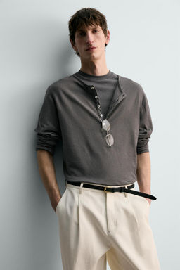 CAMISETA CUELLO PANADERO ALGOD?N - LINO LIMITED EDITION / Gris oscuro - Zara фото 5