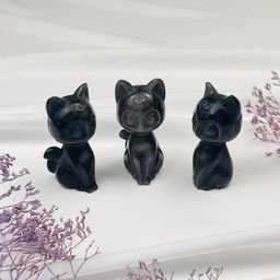 Радуга Самоцветов Фигурка резная Кошка из серебристого Обсидиана