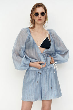 Blusa en mezcla de lino con lazadas - H&m фото 4