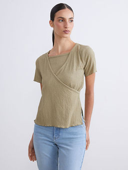 Kruvaze Yaka Dokulu Bluz