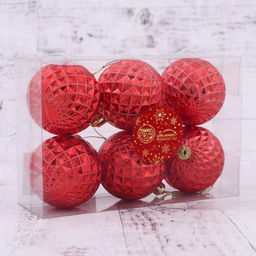 Цена за 2 шт. Ёлочные игрушки Объёмная сеточка, шары новогодние, d=6 см, набор 6 шт., красный - Зимнее волшебство фото 2
