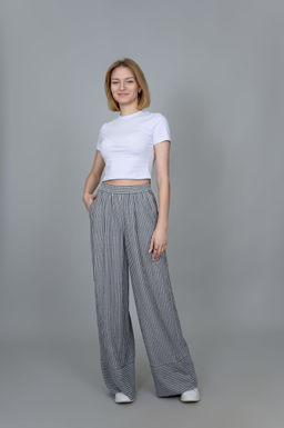 Брюки-палаццо из мягкой вискозы с эффектом крэш - Новый лен фото 5