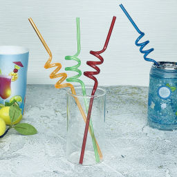 Цена за 4 шт. Трубочка для коктейля "Яркая спираль" (набор 4 шт), микс цветов