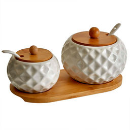 Набор из 2 банок Alpenkok AK5-0010 (250 мл и 450 мл) с ложками на бамбуковой подставке (18)