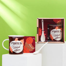 Кружка Учителю с ложкой и подставкой, 300 мл