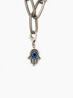 Цена за 5 шт. Шарм для браслета на карабине «Оберег рука Хамса», синий в серебре