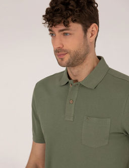 Haki Regular Fit Polo Yaka Basic Ti__rt
