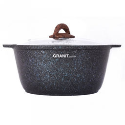 Кастрюля с антипригарным покрытием 5л, д28см "Granit Ultra", h12см, толщина дна 0,6см, стеклянная жаропрочная крышка, цельнолитая ручка из термостойкого пластика, голубой гранит, "Kukmara" (Россия) - можно использовать металлические кухонные принадле
