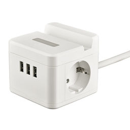 S-GCD2-1,5SBUH WHITE Удлинитель серии Standard, с/з, шнур 1,5м, 2 гнезда, 3 USB, 16А, держатель для телефона. Белый. ТМ Uniel