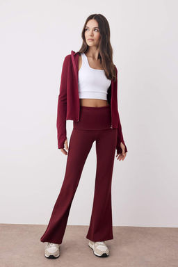 Bordo F?rcal? Soft Kumas Bel Katlama Detayl? Flare/Ispanyol Paca Yoga Orme Spor Tayt THMAW26TY00001