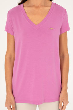 U. S. Polo Assn / Женская фиолетовая базовая футболка с v-образным вырезом - U.s. polo assn фото 13