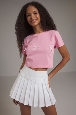 TRENDYOLMILLA Pembe Fiyonk Detayl? Crop K?sa Kollu Orme T-Shirt TWOSS24TS00248 фото 19