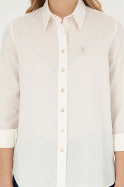 Женская рубашка с длинным рукавом цвета экрю - U.s. polo assn фото 6