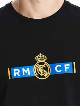 Bisiklet Yaka K?sa Kollu Real Madrid Bask?l? Erkek Taraftar Ti??rt