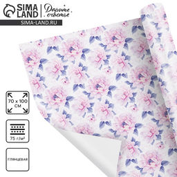 Цена за 2 шт. Бумага упаковочная глянцевая «Цветы», 1 лист, 70 х 100 см