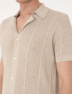 Bej Slim Fit K_sa Kollu D__meli Triko H_rka