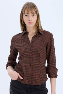 Fitted Kareli Uzun Kollu Gomlek - Defacto фото 3