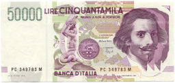 Банкнота 50000 лир 1992 года Италия