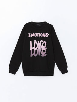 Bisiklet Yaka Bask?l? K?z ?ocuk Sweatshirt