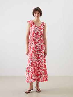 V Yaka ?i?ekli Elbise