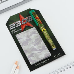 Подарочный набор ручка шариковая и блок бумаги 30 л 23 февраля. Герой и защитник