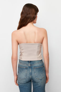 Trendyolmilla Siyah Straplez Fitted Kemer Toka Detayl? Dokuma Bluz TWOSS24BZ00349 фото 6