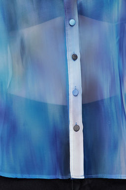 TRENDYOLMILLA Mavi Balon Kol Desenli Sifon Kumas Oversize Genis Kal?p Dokuma Gomlek TWOSS24GO00003  фото 5