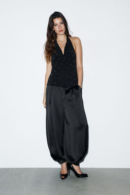 ASYMMETRIC HALTER TOP WITH RHINESTONES