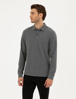 Antrasit Melanj Slim Fit Basic Sweatshirt