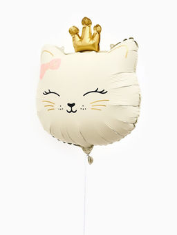 Цена за 3 шт. Воздушный шар фольгированный 32" "Кошечка с короной" цвет кремовый