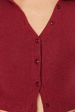 Trendyolmilla Indigo Dugme Detayl? Vucuda Oturan Crop Polo Yaka Fitilli Esnek Orme Bluz TWOAW22BZ0522