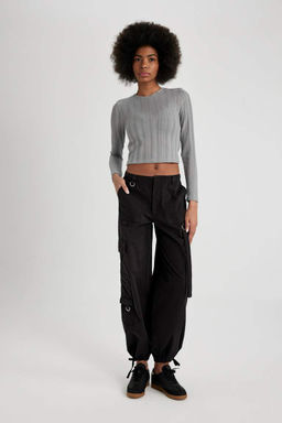 Приталенная футболка с длинным рукавом и круглым вырезом - Defacto фото 5