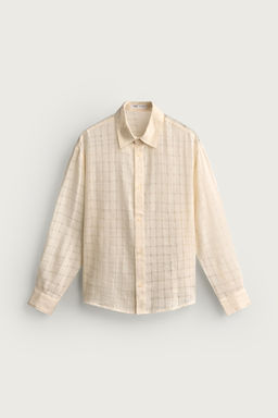 CAMISA RELAXED FIT JACQUARD CUADROS LINO - ALGOD?N / Crudo - Zara фото 6