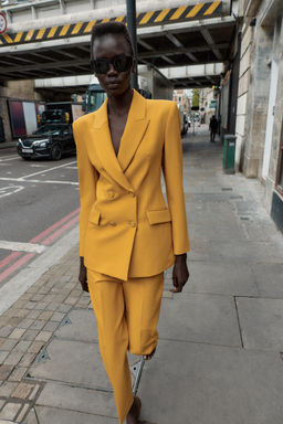 DOUBLE-BREASTED BLAZER WITH SHOULDER PADS