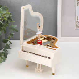 Шкатулка музыкальная механическая «Белый рояль с балериной», 12×13.5×8.5 см