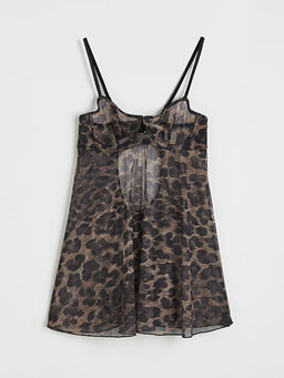 V Yaka Leopar Desenli Babydoll