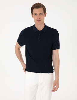 Lacivert Slim Fit Polo Yaka D__meli Triko Ti__rt