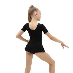 Купальник гимнастический Grace Dance, с юбкой, с коротким рукавом, р. 38, цвет чёрный  фото 4