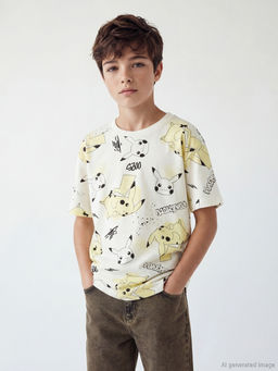 Bisiklet Yaka Pikachu Bask?l? Erkek ?ocuk Ti??rt