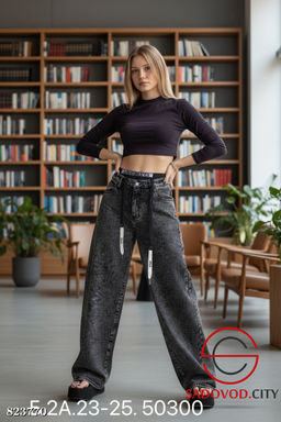 Джинсы багги плотные с высокой посадкой