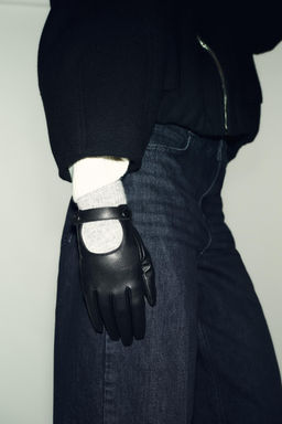 GUANTES EFECTO PIEL COMBINADO / Negro - Zara фото 2
