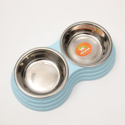 Миска металлическая двойная на пластиковом основании 2 х 160 мл, 25 х 14 х 5 см, голубая - Пижон фото 3