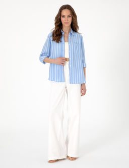 Mavi Comfort Fit _izgili Uzun Kollu G_mlek