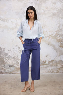 TRENDYOLMILLA Indigo Keten Icerikli Beli Lastikli Straight/Duz Kesim Dokuma Pantolon TWOSS25PL00016 фото 2