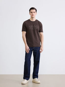 Bisiklet Yaka Bask?l? Penye Erkek Ti??rt