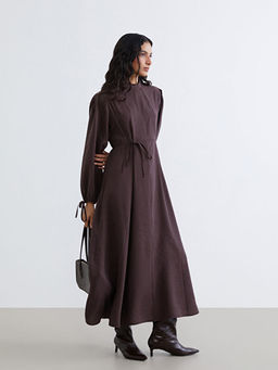 Dik Yaka Modal Kar???ml? Belden Oturtmal? Elbise