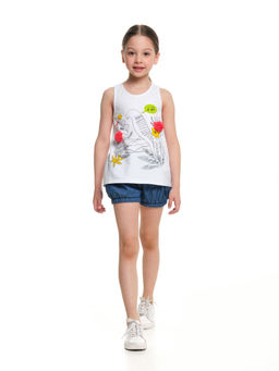 Комплект для девочки с шортами UD 3442/2936 бел/джинс - Mini maxi фото 4