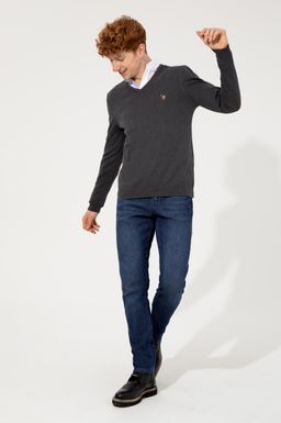 U. S. Polo Assn Мужской базовый трикотажный свитер антрацитового цвета с v-образным вырезом - U.s. polo assn фото 4