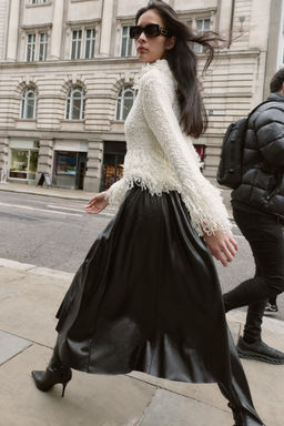 FAUX LEATHER CAPE MIDI SKIRT WITH BELT